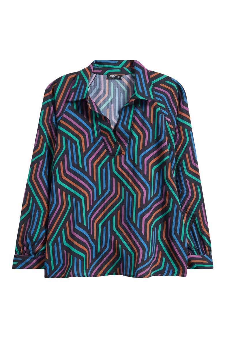 Print Split Neck Top, Alternate, color, BLACK MULTI