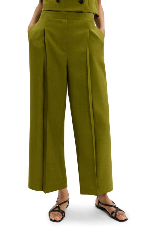 Theory City Pleated High Waist Wide Leg Pants In Green