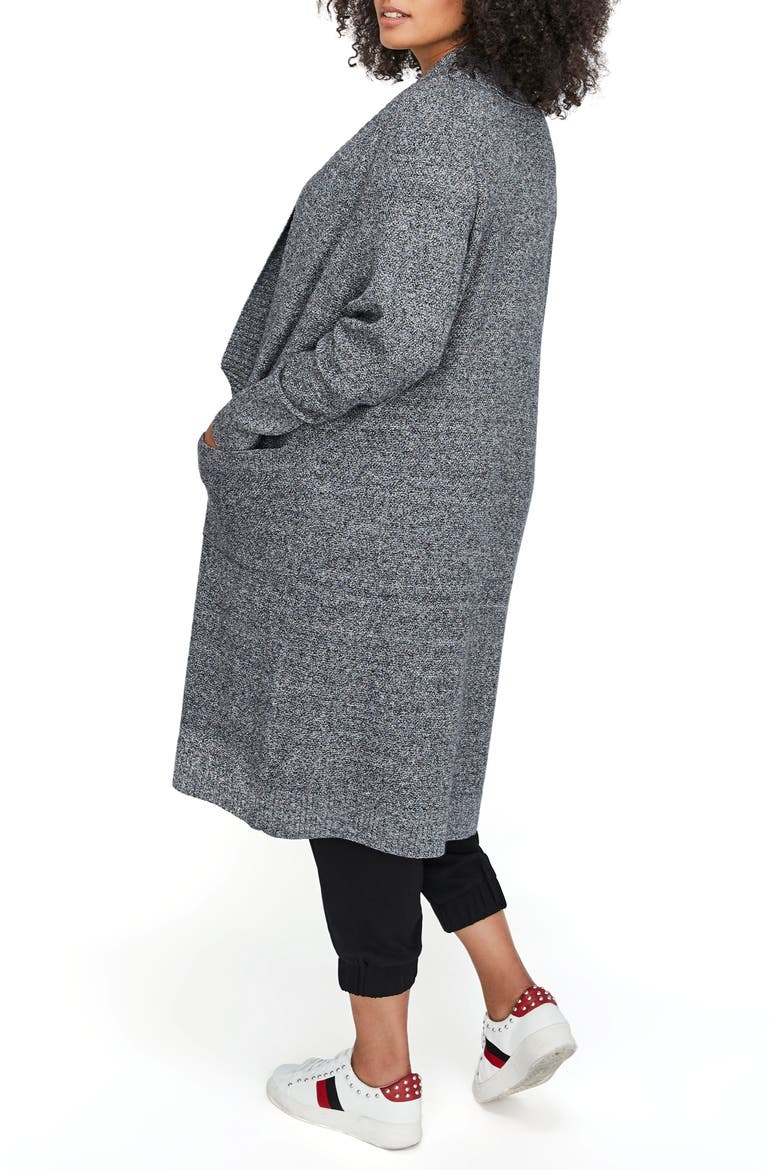 Long Shawl Collar Cardigan, Alternate, color, BLACK WHITE MELANGE