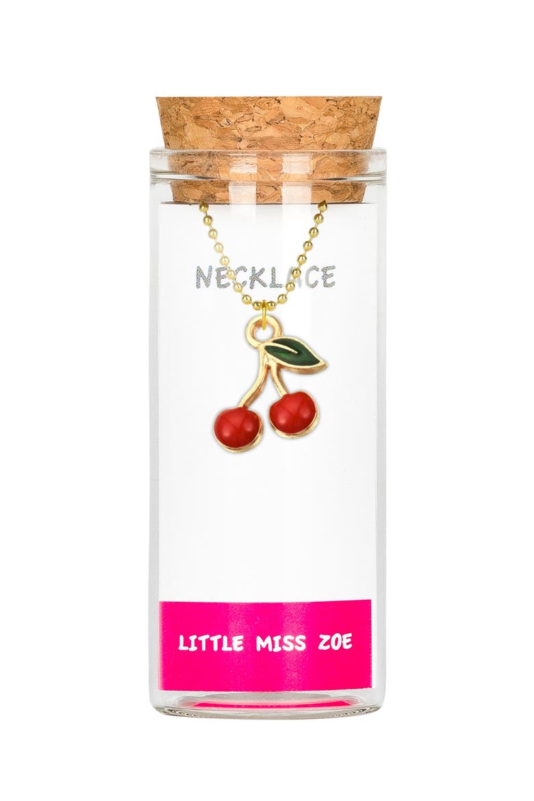 Cherry Charm Necklace in Gift Bottle, Main, color, Red