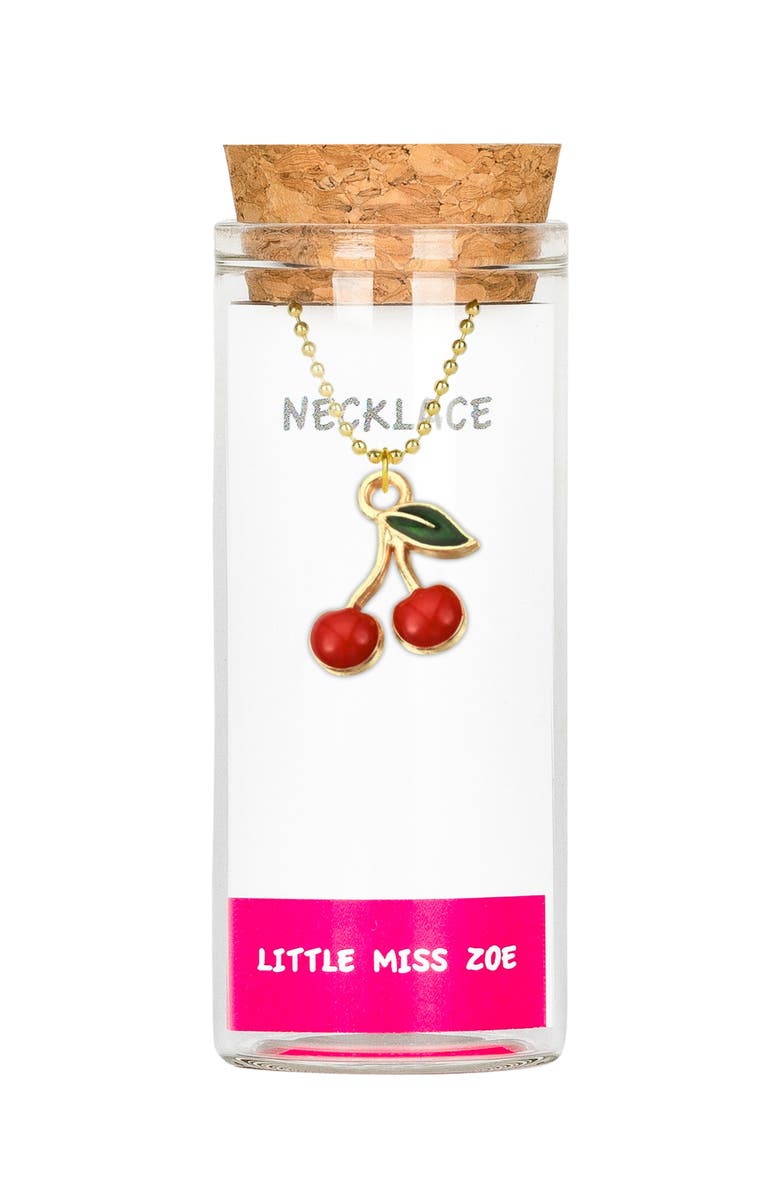 Little Miss Zoe Cherry Charm Necklace in Gift Bottle, Main, color, Red