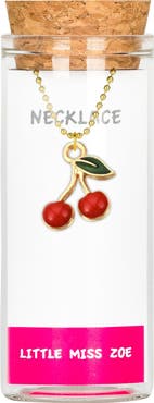 Little Miss Zoe Cherry Charm Necklace in Gift Bottle