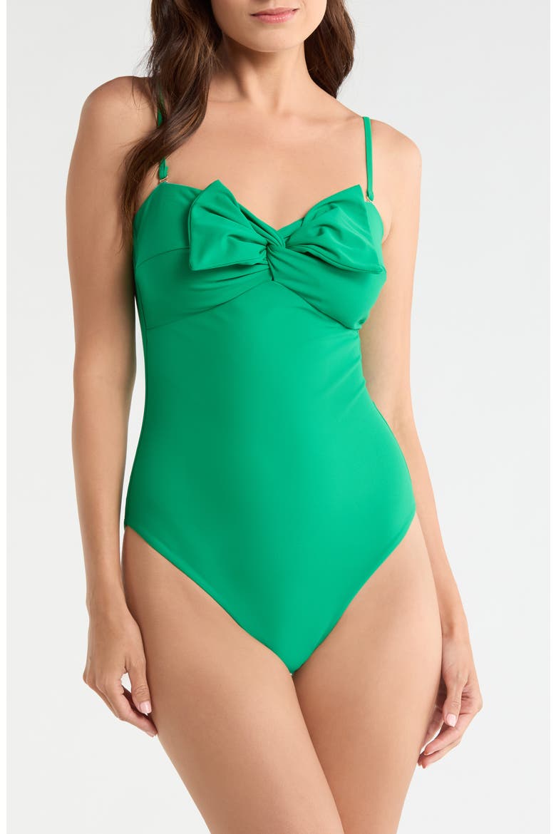 Solid Bow One-Piece Swimsuit, Alternate, color, SEA GREEN