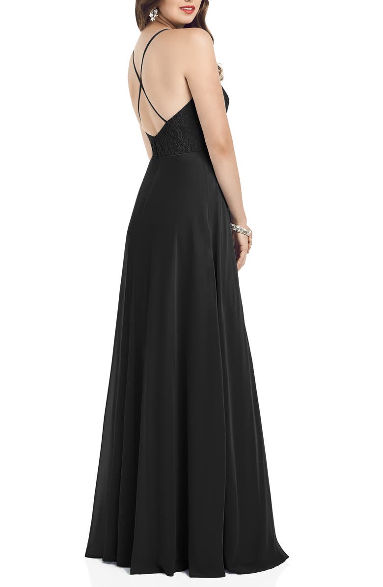 Dessy Collection Plunge Neck Lace & Chiffon Gown, Alternate, color,