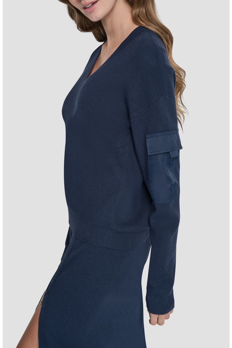 Cargo Sleeve Rib Sweater, Alternate, color, HUDSON BLUE