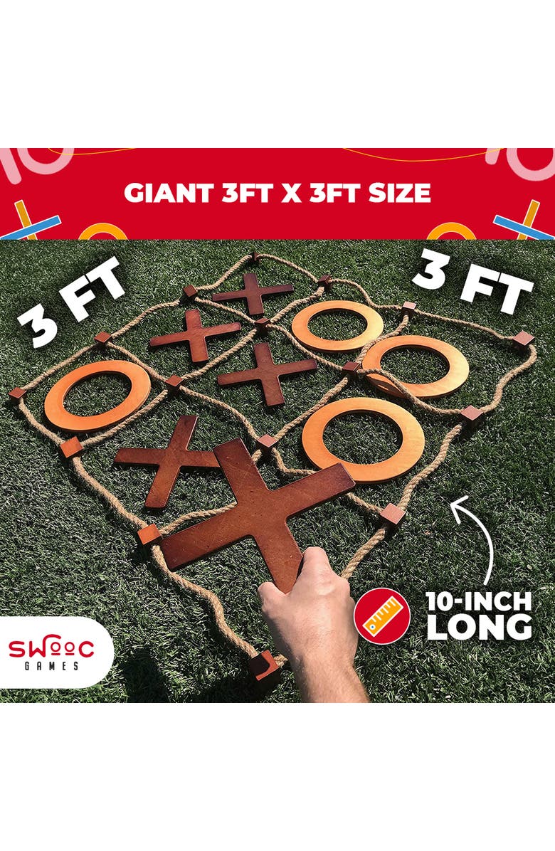 Swooc Games Premium Giant Wooden Tic Tac Toe Game, Alternate, color, Brown