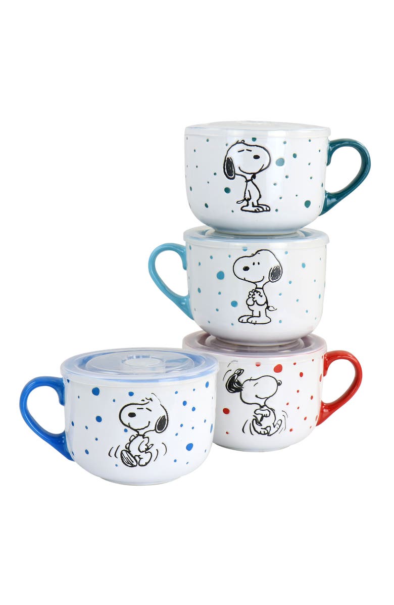 PEANUTS Freckled Joy 25oz Stoneware 4 Piece Soup Cup and Lid Set, Main, color, White