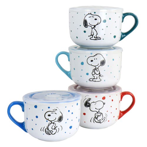 Peanuts Freckled Joy 25oz Stoneware 4 Piece Soup Cup And Lid Set In Multi