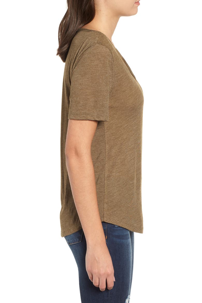 Raw Edge V-Neck Tee, Alternate, color, OLIVE ITALY