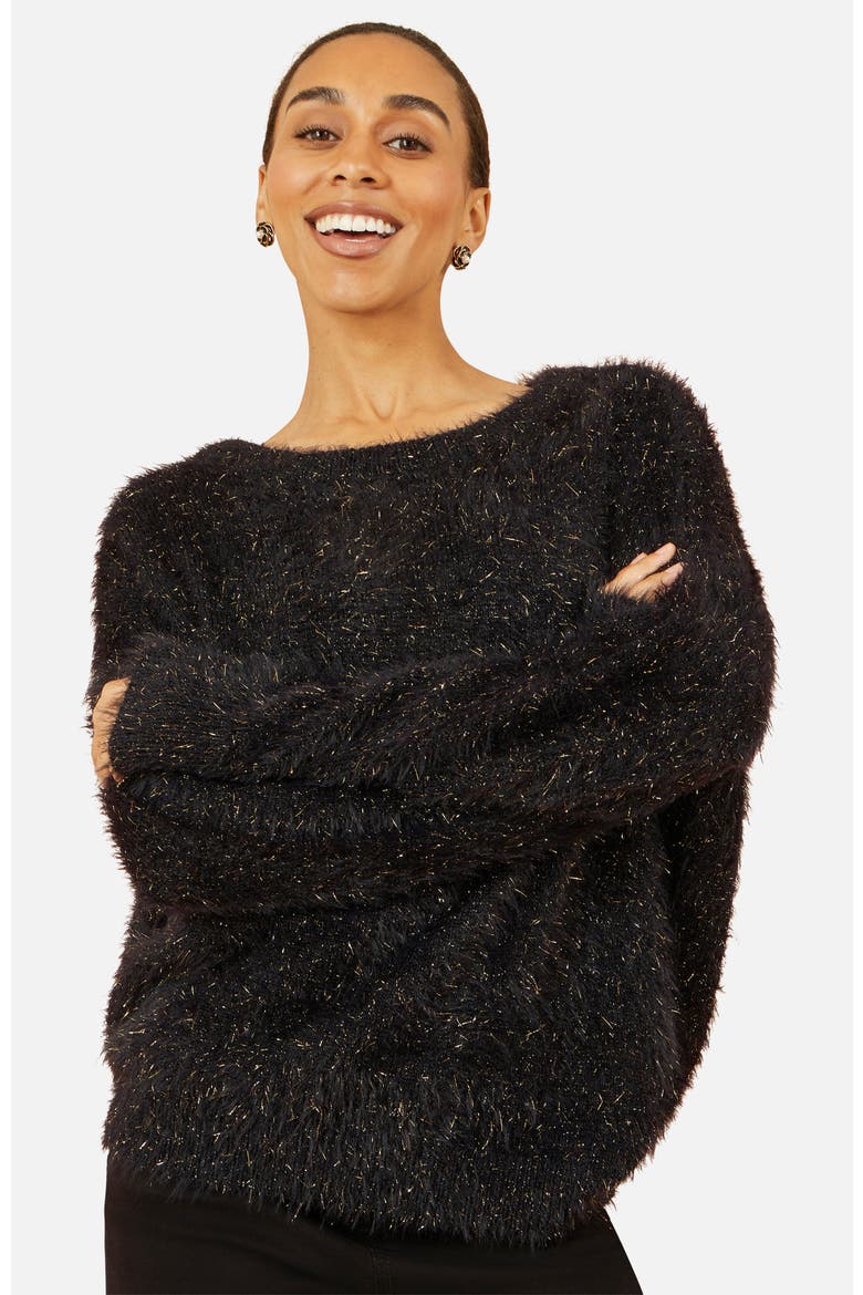 Metallic Fluffy Eyelash Relaxed Jumper, Main, color, Black