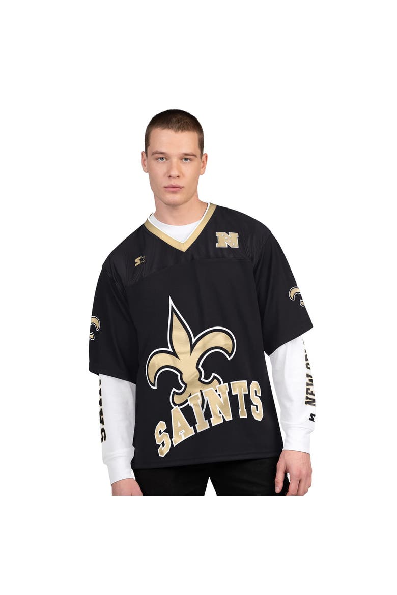 Men's Starter Black/White New Orleans Saints Short Sleeve & Long Sleeve T-Shirt Combo Pack, Main, color, Black