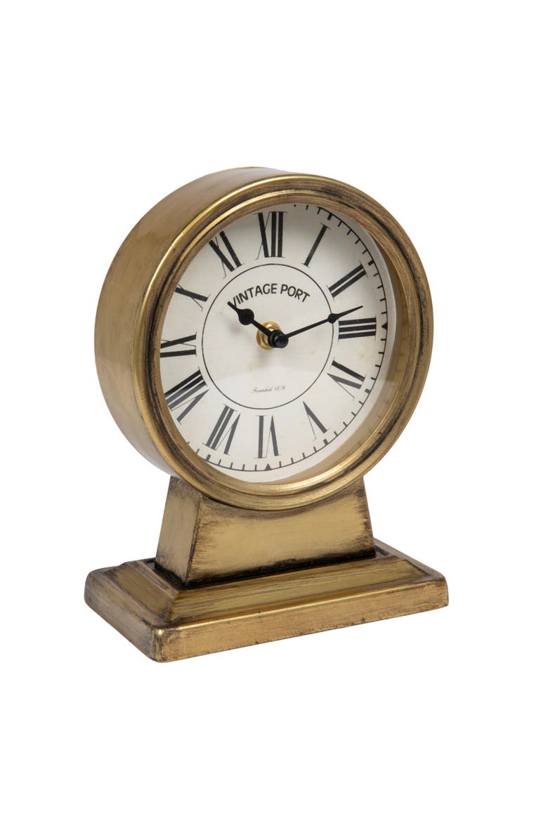 Storied Home Decorative Metal Mantel Clock, Gold Finish, Main, color, Gold