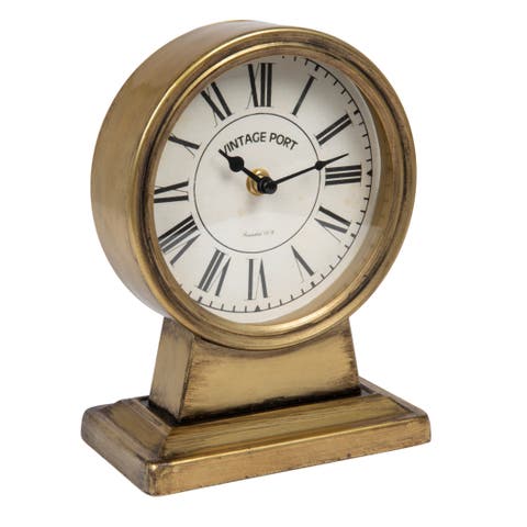 Decorative Metal Mantel Clock, Gold Finish