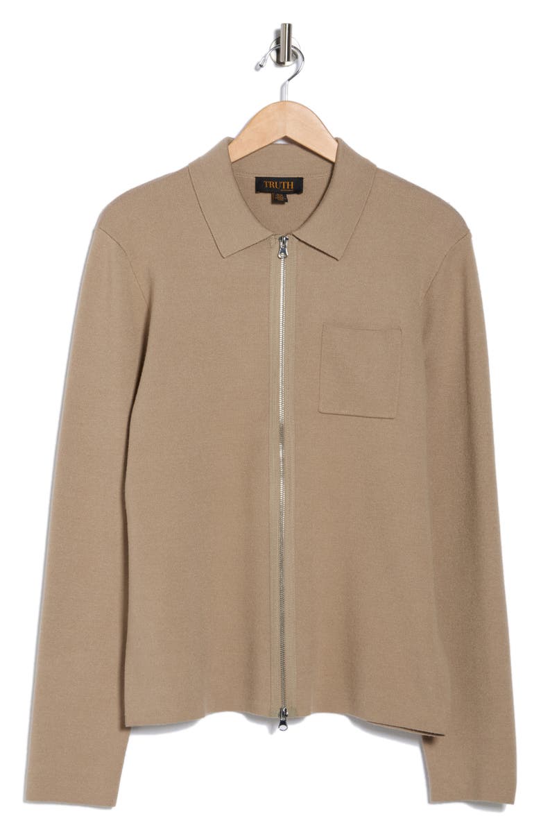 TRUTH Long Sleeve Collared Full Zip Sweater, Alternate, color, Taupe