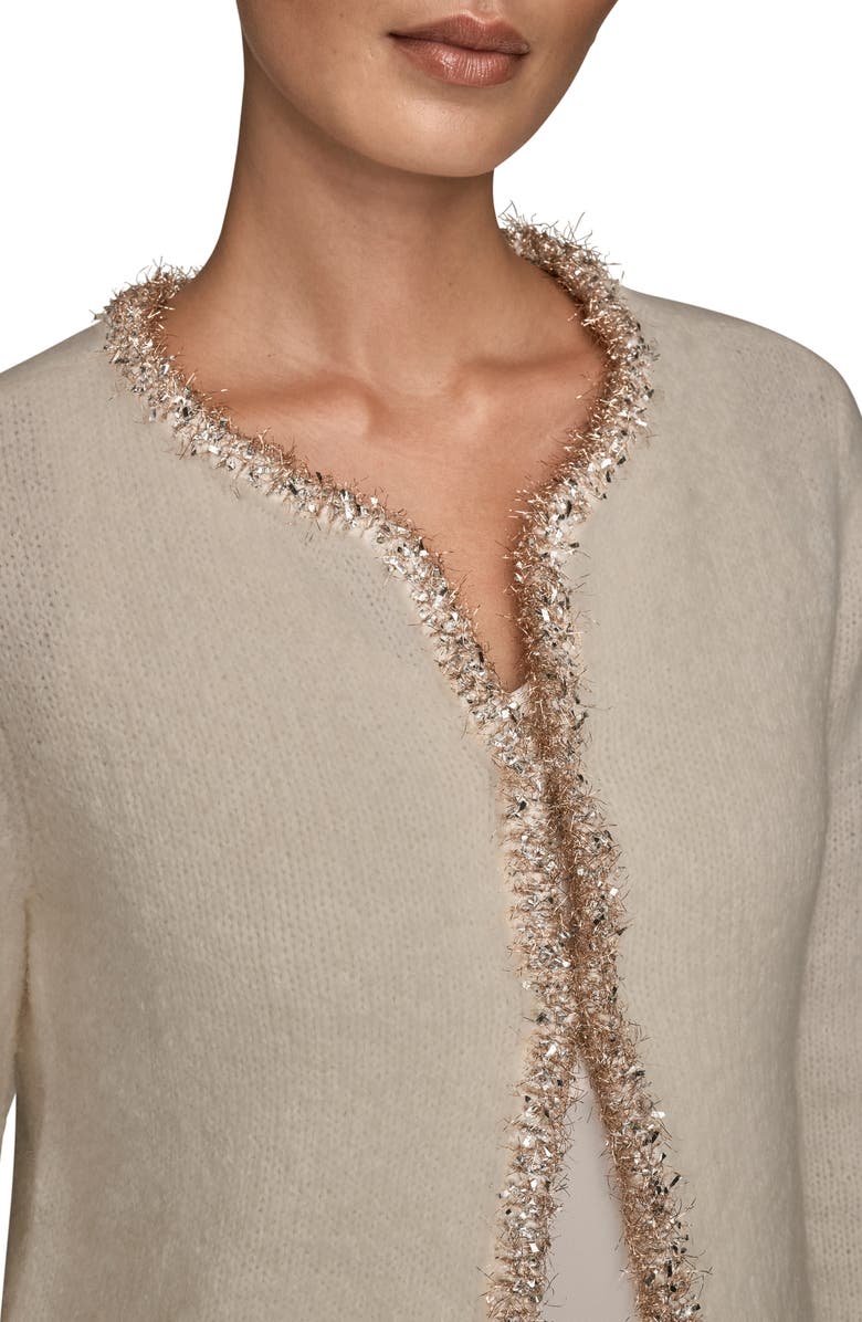 Donna Karan New York Metallic Trim Cardigan, Alternate, color, Cream