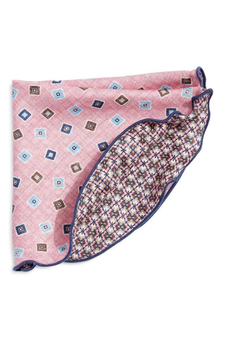 Neat & Floral Prints Reversible Silk Pocket Circle, Main, color, PINK