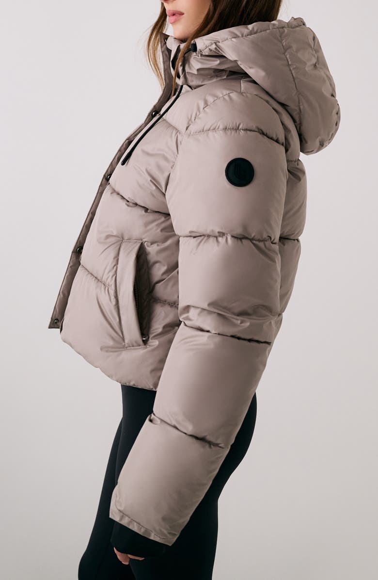 Lole London Waterproof 700 Fill Power Hooded Down Crop Puffer Jacket, Alternate, color, Pebble