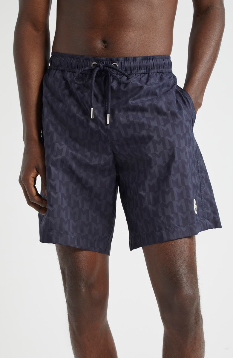 Moncler Monogram Logo Swim Trunks, Main, color, 