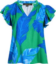 SUGARLIPS Risette Flutter Sleeve Split Neck Top