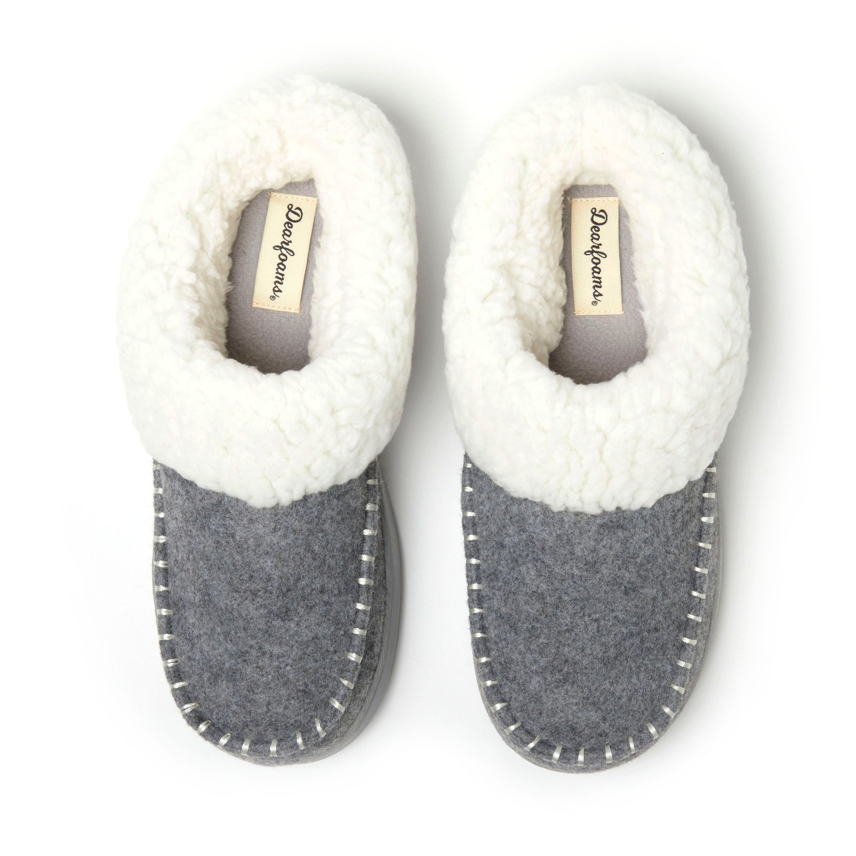 DEARFOAMS Nyla Felted Plaid Moccasin Toe Clog Slipper, Alternate, color, Light Heather Grey
