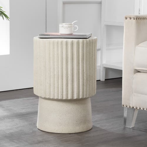 Jonathan Y Louisa 19" Modern Art Deco Tambour Accent Table, Gray Terrazzo Finish In Cream Terrazzo