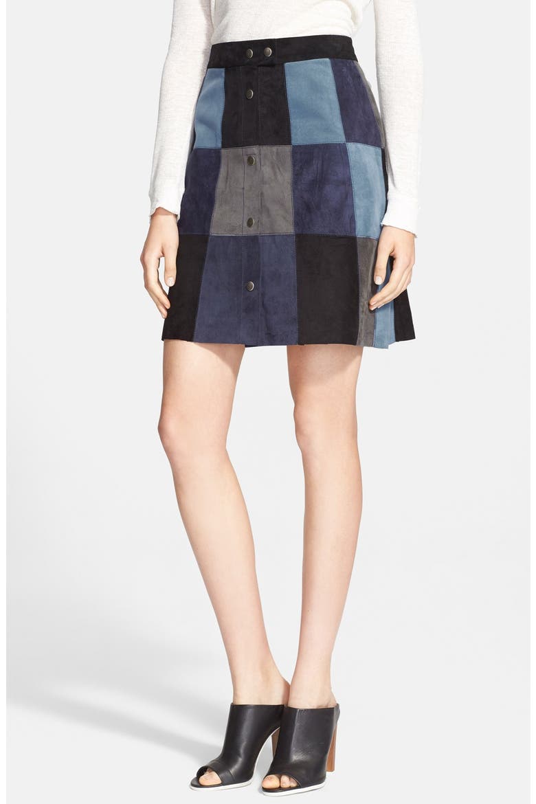 Sea Patchwork Suede Skirt, Main, color, BLUE MULTI
