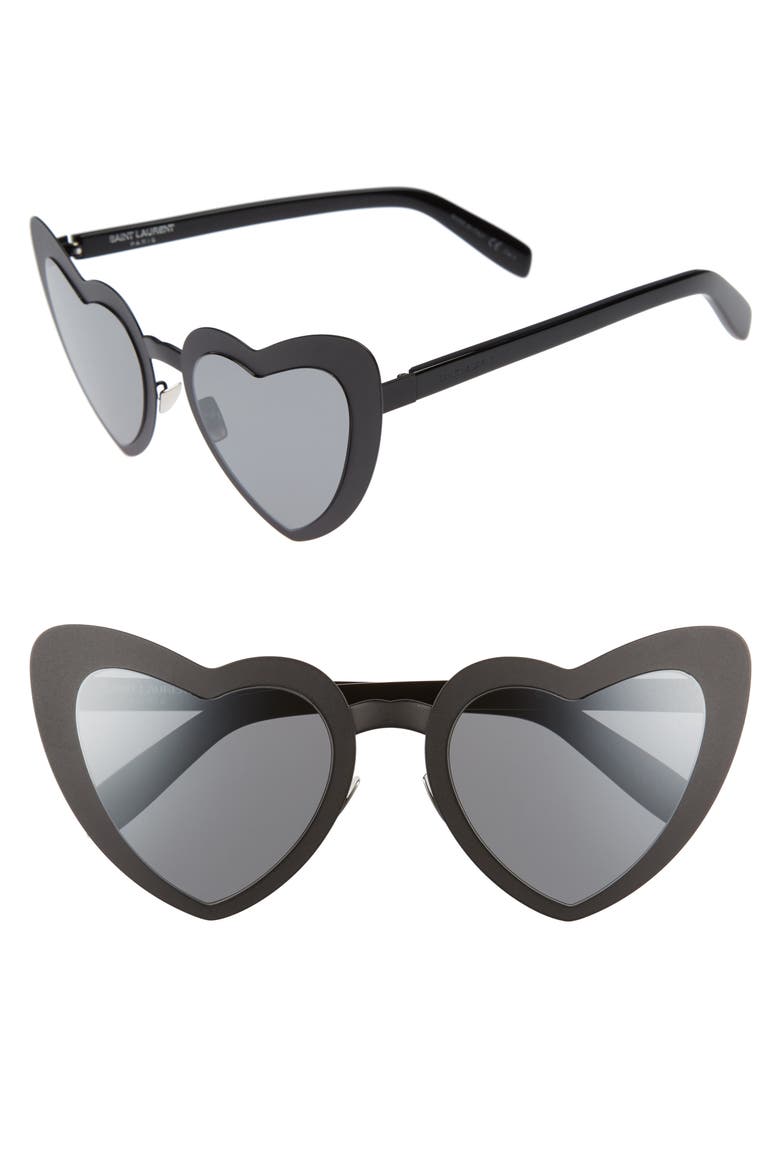 LouLou 55mm Heart Shaped Sunglasses, Main, color, BLACK