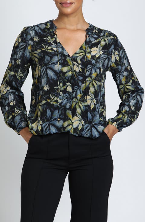 Print Crossover Top with Tassel Ties