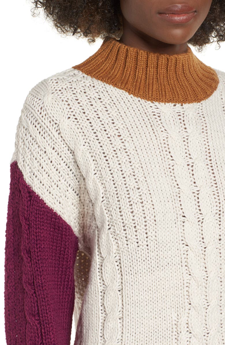 BP. Colorblock Cable Knit Pullover, Alternate, color, 