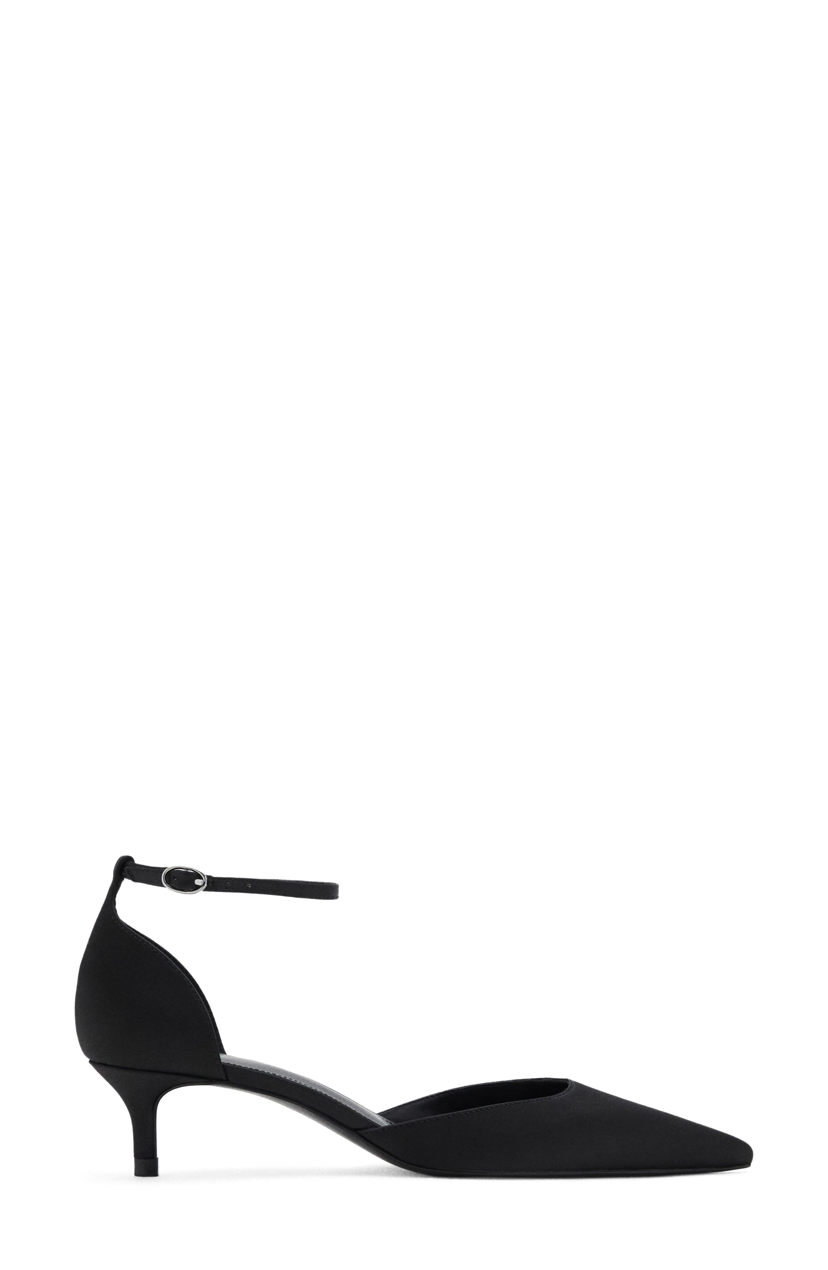MANGO Ankle Strap Pointed Toe Kitten Heel Pump, Alternate, color, Black