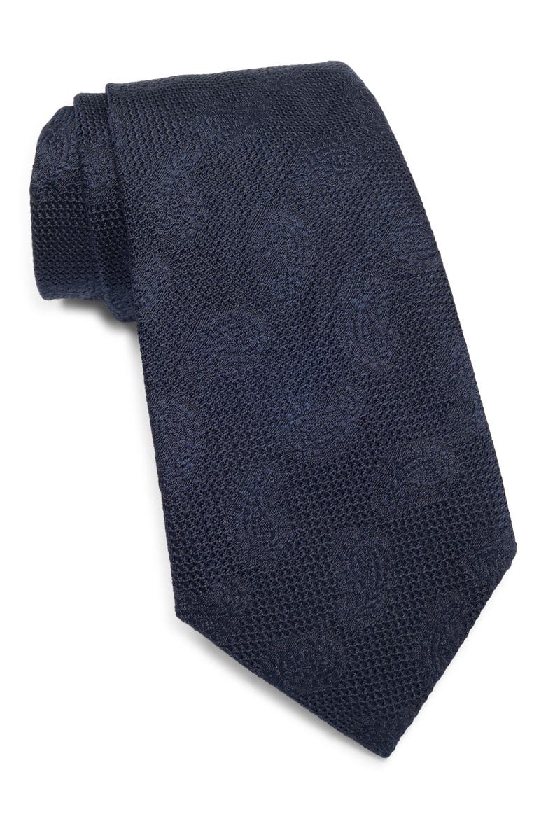 Tonal Paisley Petal Silk Tie, Main, color, NVY FAN