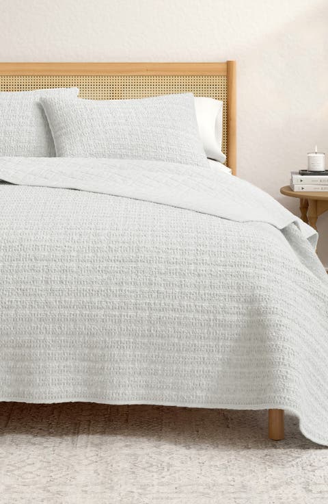Reversible Honeycomb Waffle Cotton Quilt & Sham Set