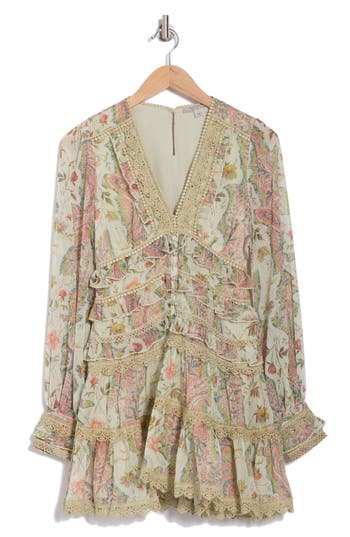 ALLSAINTS ALLSAINTS ZAPHIA FLORAL LONG SLEEVE TIERED DRESS