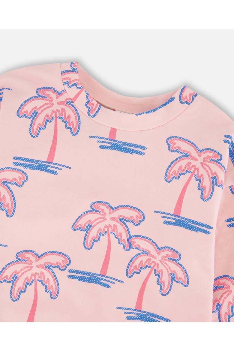 French Terry Long Sleeve Palm Sweatshirt, Alternate, color, Light Pink Palm Print