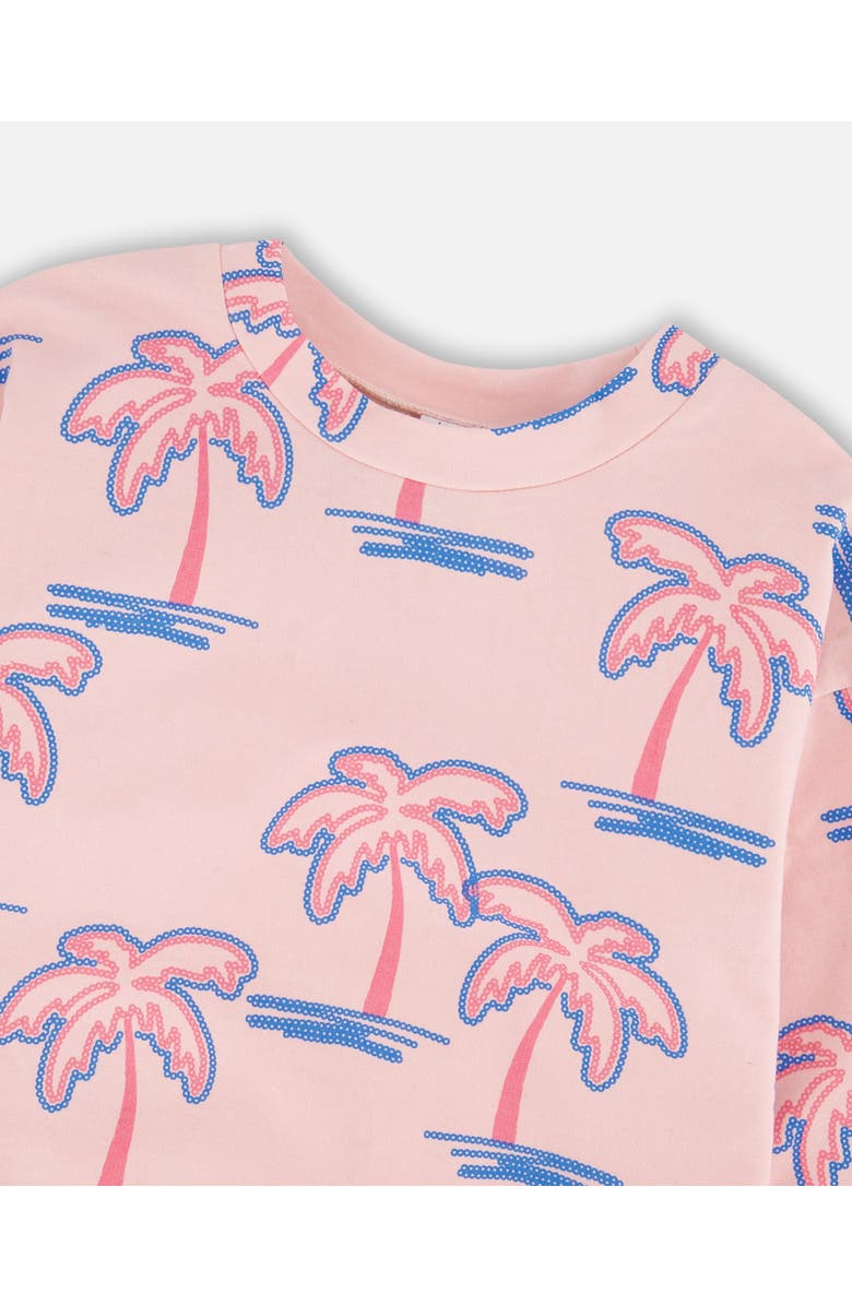 Deux par Deux French Terry Long Sleeve Palm Sweatshirt, Alternate, color, Light Pink Palm Print