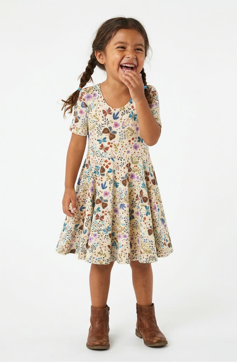 Mightly Organic Cotton Short Sleeve Print Twirl Dress, Alternate, color, Botanical Floral