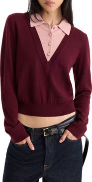 Good American The Two-in-One Merino Wool V-Neck Sweater