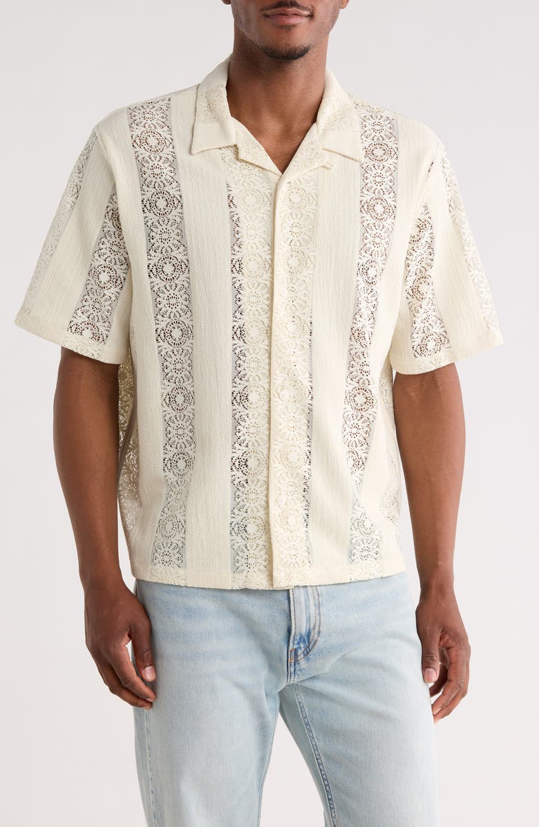 PacSun Dexter Lace Panel Button-Up Camp Shirt, Main, color,