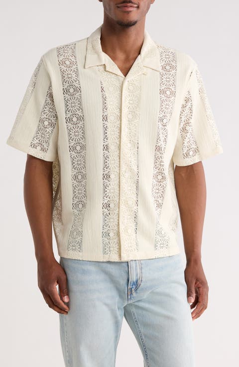 Dexter Lace Panel Button-Up Camp Shirt