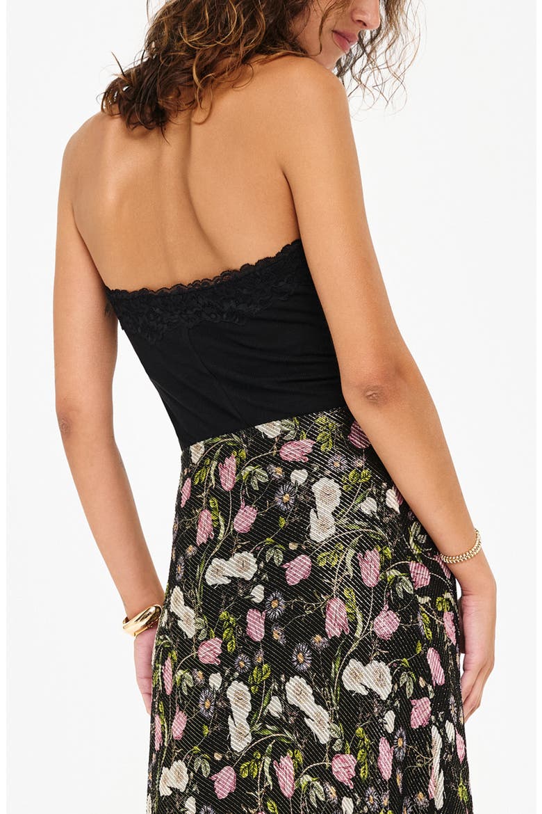 Rama Lace Trim Rib Strapless Top, Alternate, color, BLACK