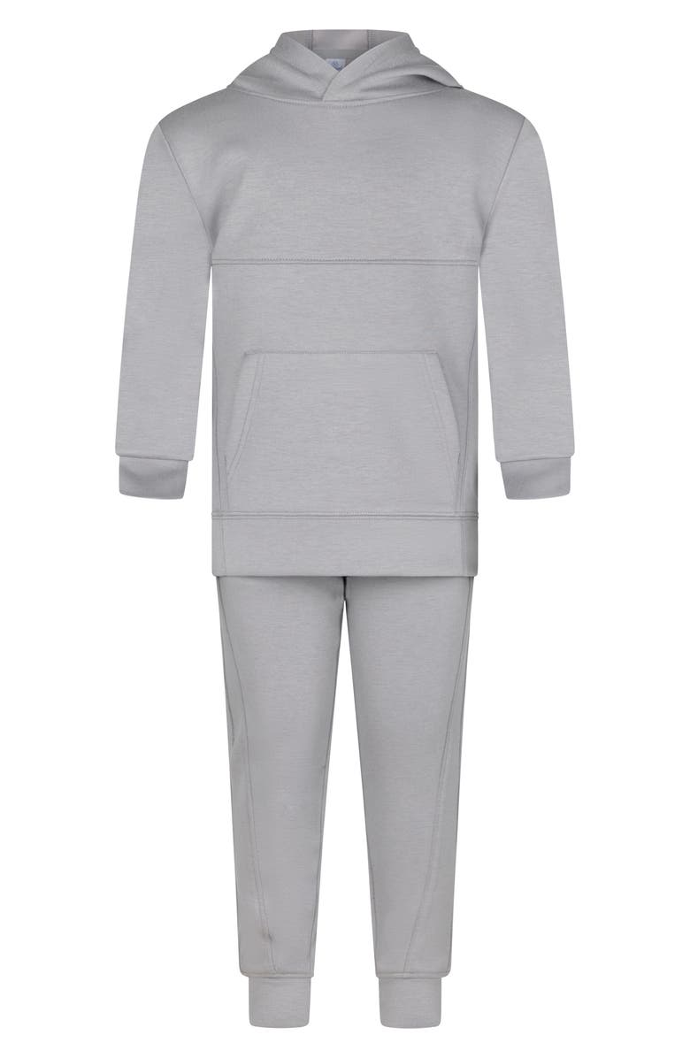 90 DEGREE BY REFLEX Kids' Defy Scuba Knit Hoodie, T-Shirt & Joggers Set, Main, color, Night Owl/White