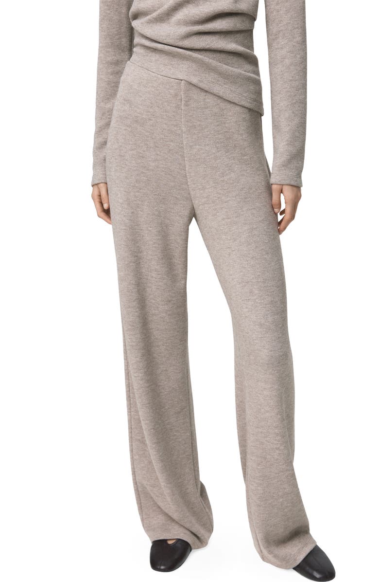 MANGO Elastic Waist Straight Leg Knit Pants, Main, color, Medium Brown