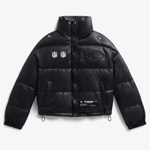 Women's  Black Kansas City Chiefs Faux Leather Puffer Jacket