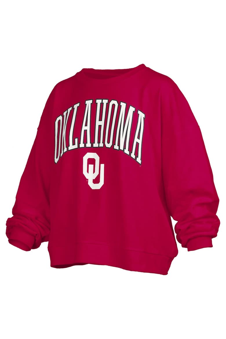 Women's Pressbox Crimson Oklahoma Sooners Janise Arch Over Logo Waist Length Oversized Pullover Sweatshirt, Alternate, color, Crimson