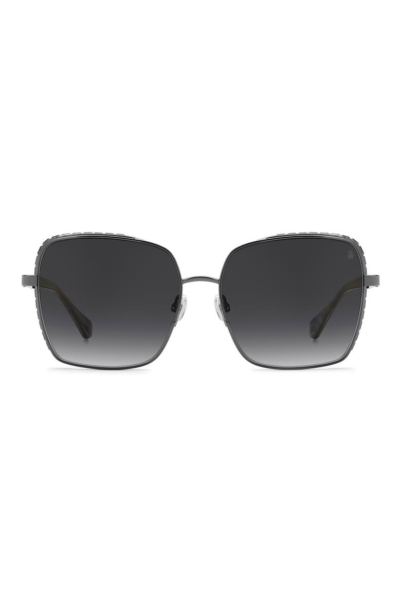 60mm Crystal Gradient Rectangular Sunglasses, Main, color, DARK RUTHENIUM/ DARK GREY SF