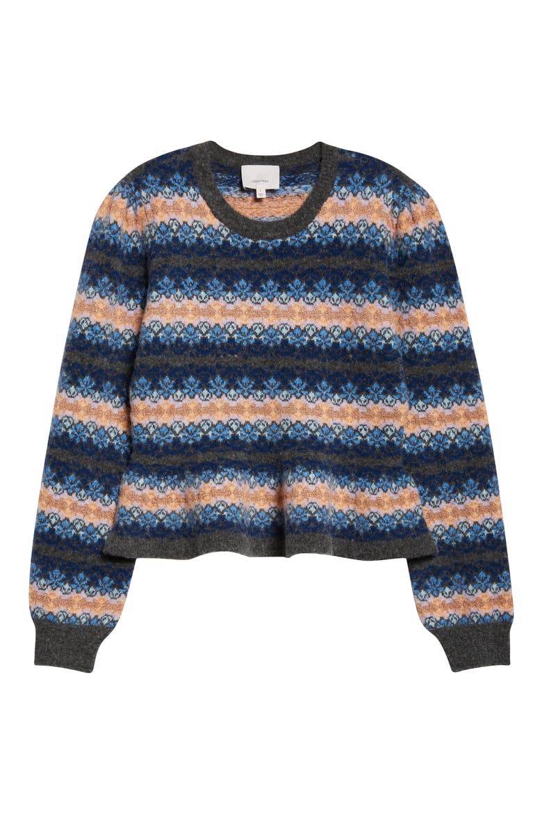 Evelyn Stripe Peplum Crewneck Sweater, Alternate, color, CHARCOAL MULTI