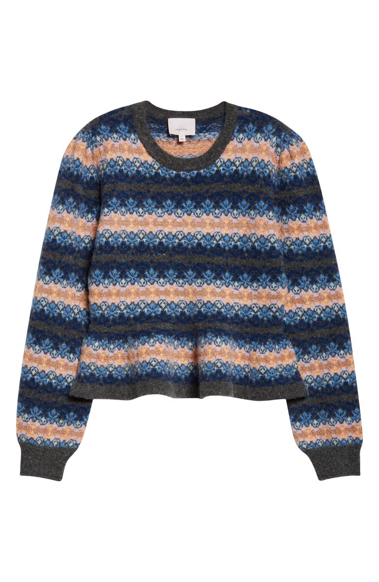 Cinq à Sept Evelyn Stripe Peplum Crewneck Sweater, Alternate, color, Charcoal Multi