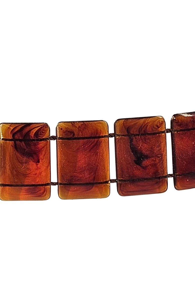 Vintage 1970's Tortoise Shell Celluloid Plastic Link Belt, Alternate, color, Brown