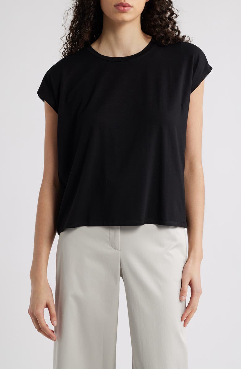 Eileen Fisher Short Sleeve Tencel<sup>®</sup> Lyocell T-Shirt, Main, color, Black