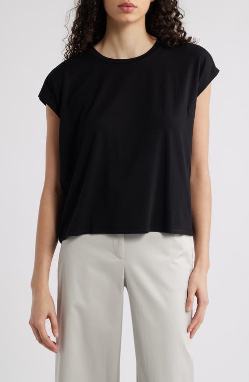 Eileen Fisher Crewneck Stretch Jersey Top In Black